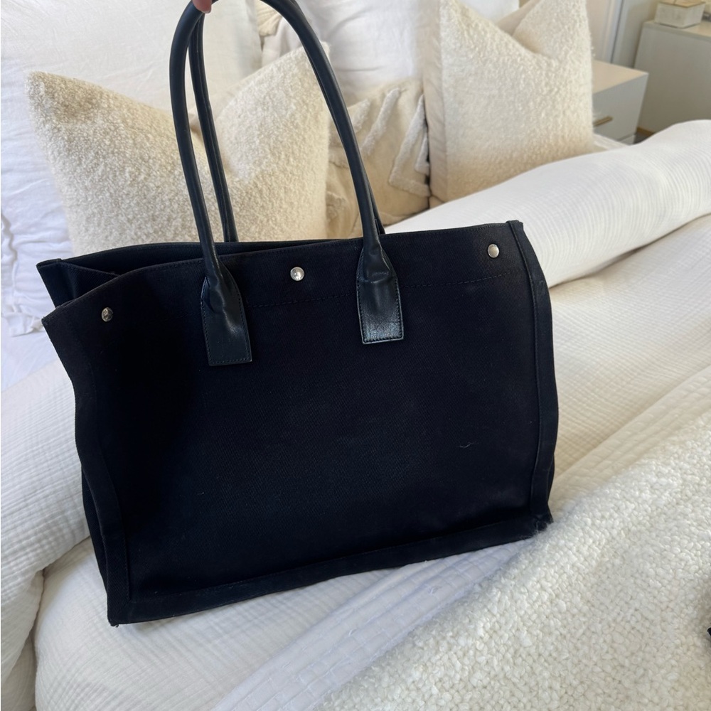 Saint Laurent Black and White Rive Gauche Tote - Picture 8 of 10